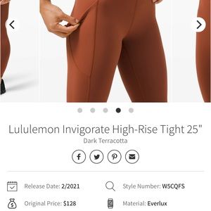 Lululemon Invigorate High Rise Tight 25” in Terracotta size 10